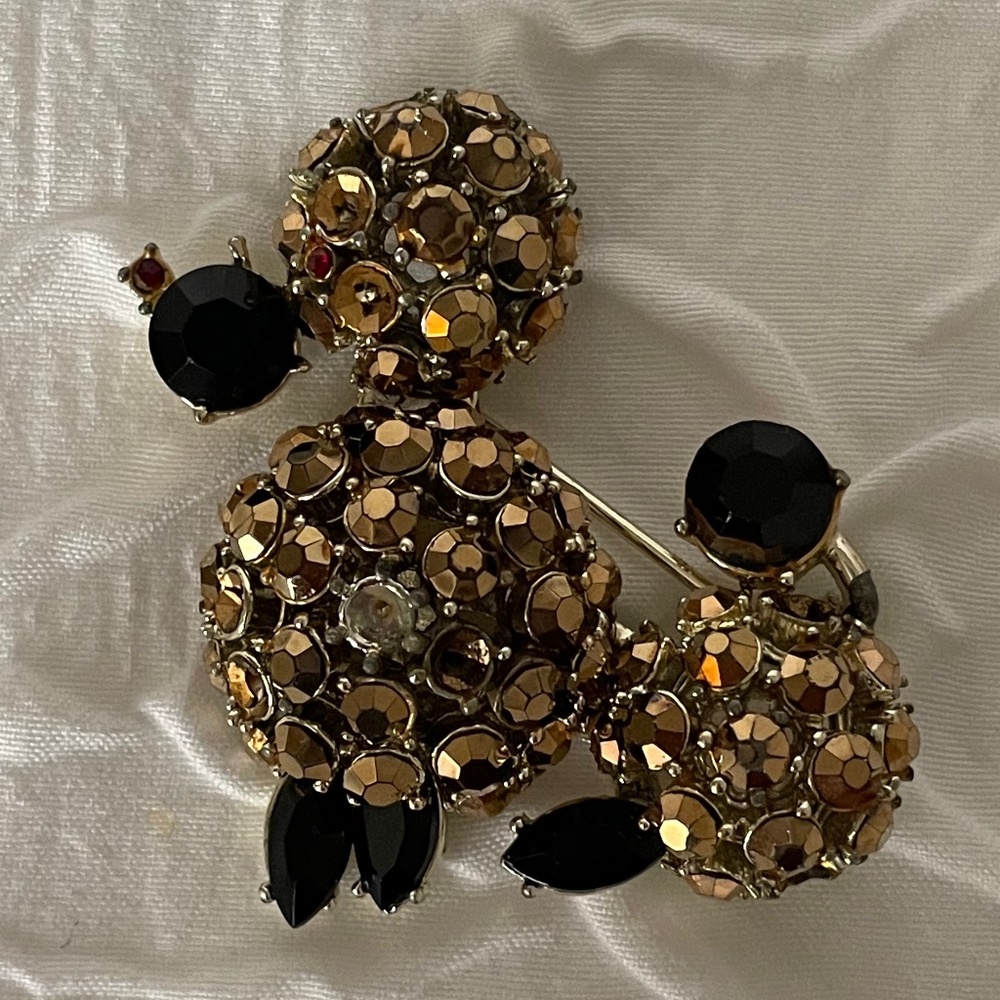 Vintage Poodle Rhinestone Brooch